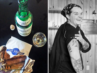 Dundee Dell's famous fish and chips and Laphroaig single malt, Executive Chef Mary Kelley.