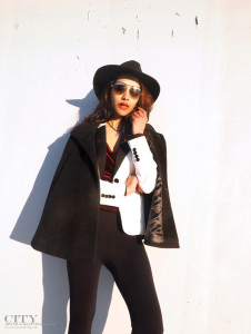 City style and living magazine style fashion blogger tuxedo blazer choker velvet wall