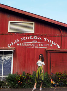 City style and living magazine style fashion blogger Kauai topshop metallic midi skirt lace crop shave ice shop old koloa town