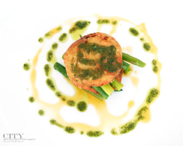 Crab Cake With Chili Oil and Mint Pesto