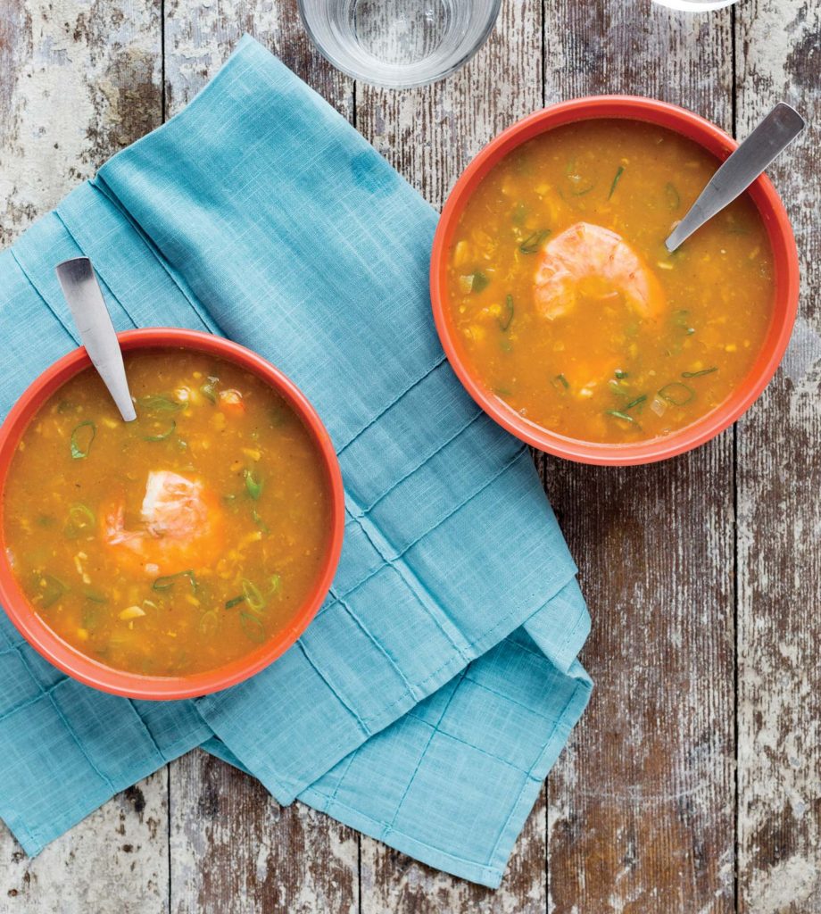 Pumpkin, Corn, and Shrimp Bisque