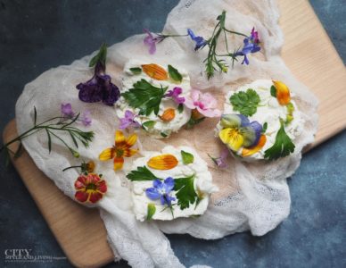 Pressed Flower and Herb Goat Cheese