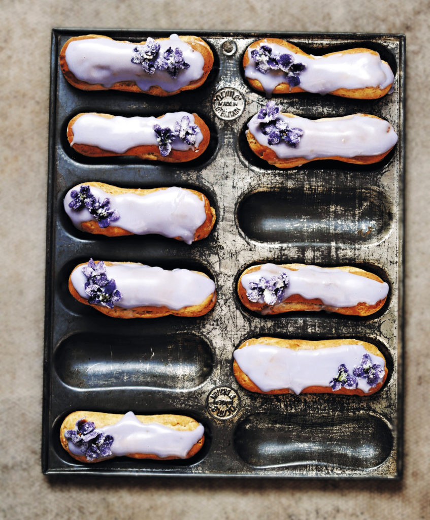 Violet and lemon éclairs