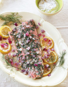 Oven-Poached Salmon with Crème Fraîche and Caper Dressing