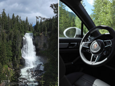 City Style and Living Magazine Summer 2019 Porsche Experience Whistler Cayenne S Waterfall and inside vehicle