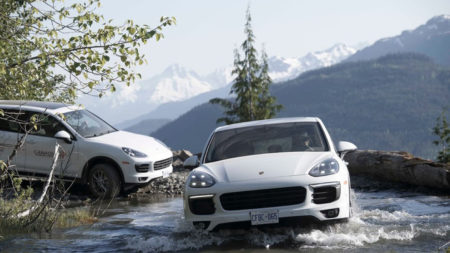 City Style and Living Magazine Summer 2019 Porsche Experience Whistler Cayenne S driving in the creek