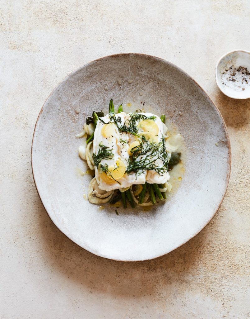 ‘Hake ‘en papillote’ with Fennel and Preserved Lemons