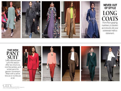 City Style and Living Magazine Fashion Fall 2019 colours and pant suit