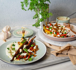 City Style and Living Summer Fall 2021 Spiced Carrots with Yogurt-Tahini Sauce & Feta plated