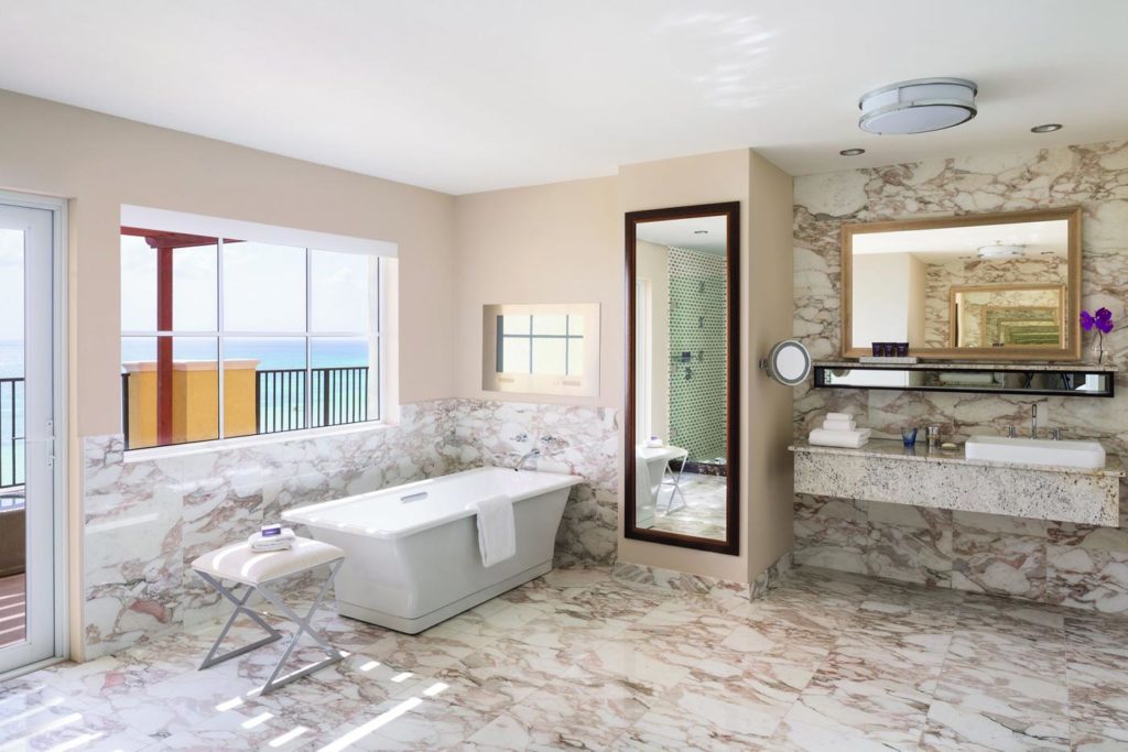 City Style and Living Spring 2023 New Ritz-Carlton, Aruba New Suites marble bathroom