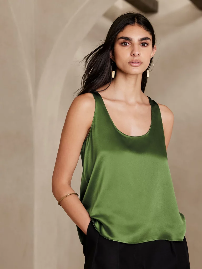 City Style and Living Summer 2023  Tomato Girl style Banana Republic  Sublime silk tank in green