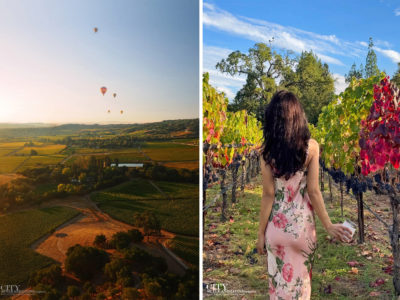 City Style and Living Fall 2023 Yountville Napa Valley The Estate Harvest season 2023 girl walking and napa valley aloft hot air balloons