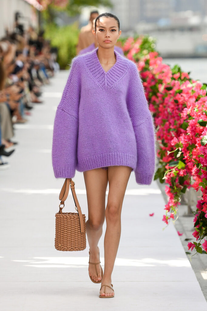 City Style and Living Spring 2024 How to Get The Cozy Girl Look Michael Kors Spring 2024 purple sweater dress