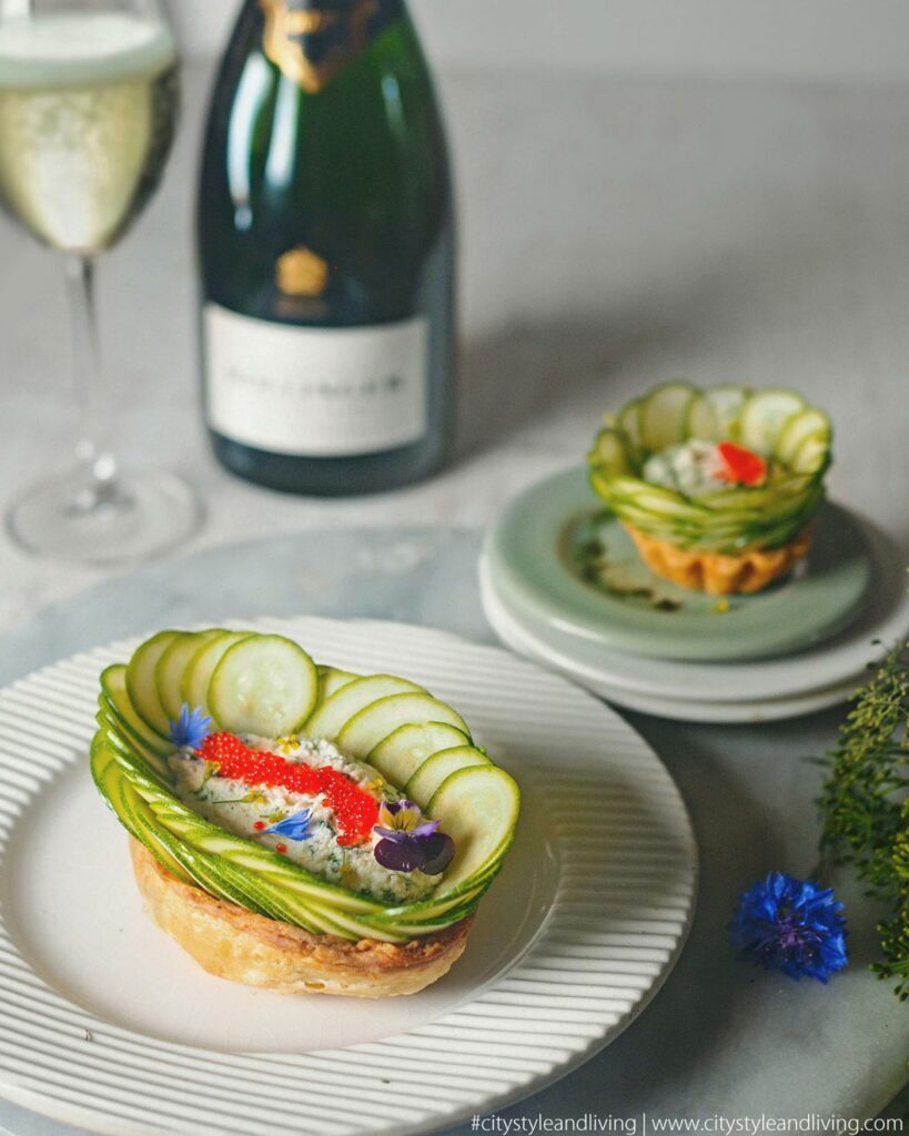 City Style and Living mini zucchini tarts served with bollinger champagne