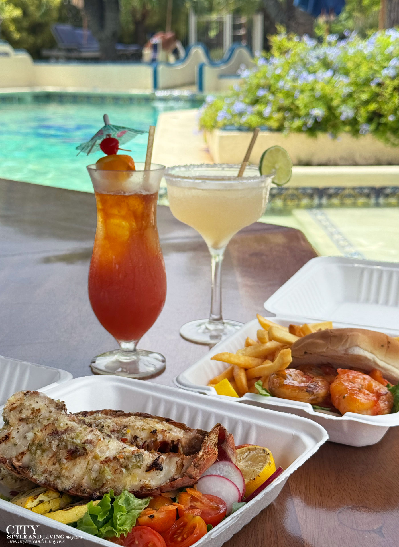 City Style and Living Fall 2024 Hotel L'Esplanade St. Martin Lobster lunch and cocktails by pool