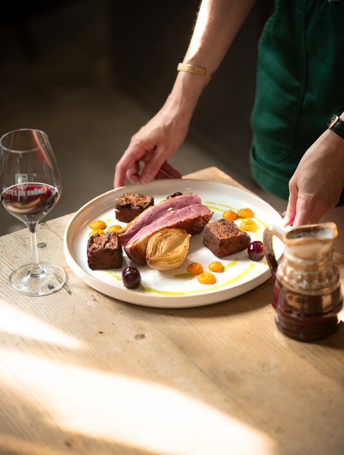 City Style and Living Côtes du Rhône red chilled wine serving duck hands
