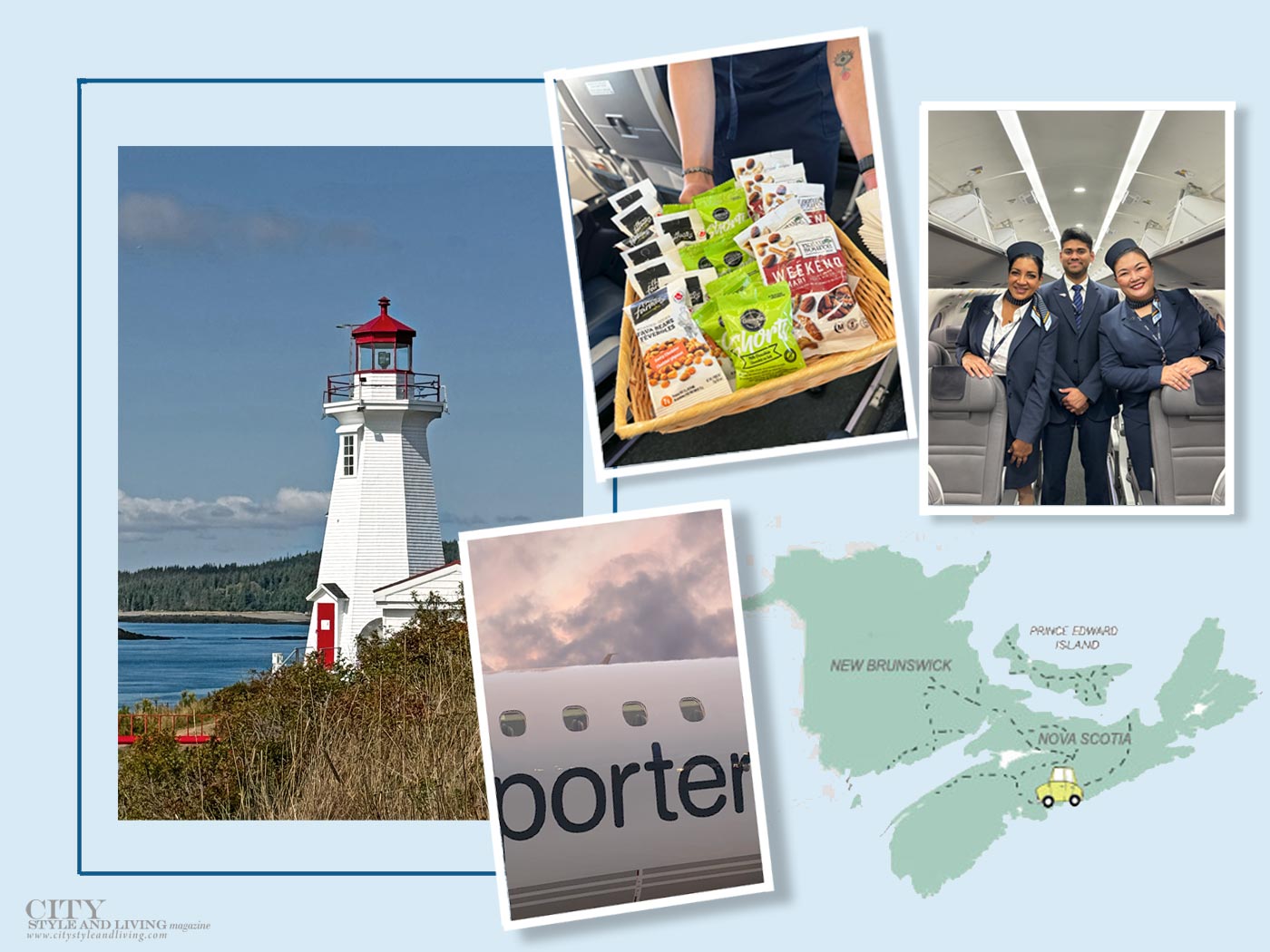 City Style and Living Magazine Winter 2025 Why Flying This Airline to The Canadian Maritimes Was the Best Decision I Made Porter Airlines Road Trip Collage Flight Attendants
