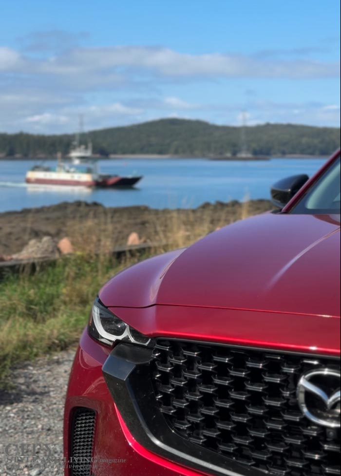 City Style and Living Magazine Winter 2025 We Drove This Vehicle 6,000 Kilometres Through The Canadian Maritimes, Here's How it Went Closeup of Mazda grill