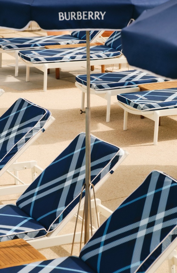 Burberry Belles Rives Hotel French Riviera Blue check lounge chairs