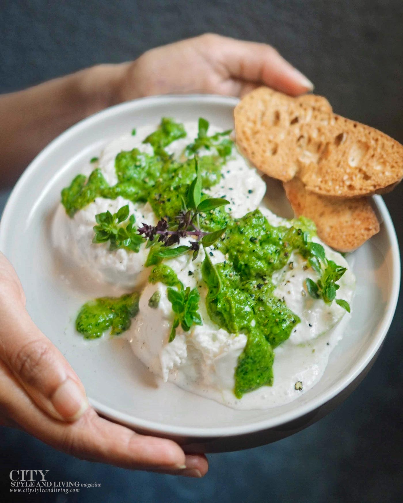 City Style and Living Magazine Spring 2026 Spring Pea Recipes pea pesto and burrata