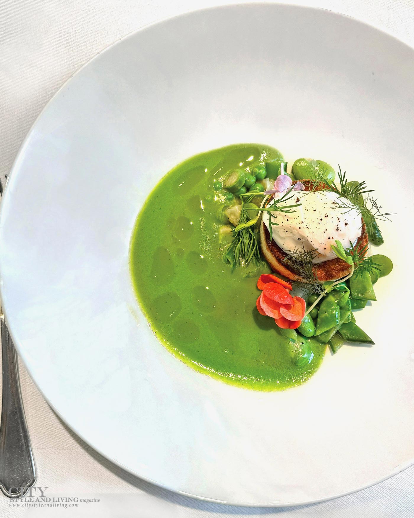 City Style and Living Magazine Spring 2026 Spring Pea Recipes pea and poached egg